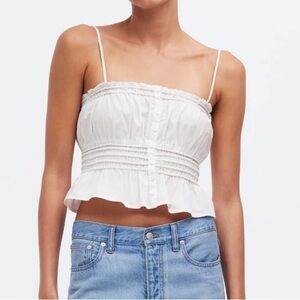 Madewell White Smocked Crop Top